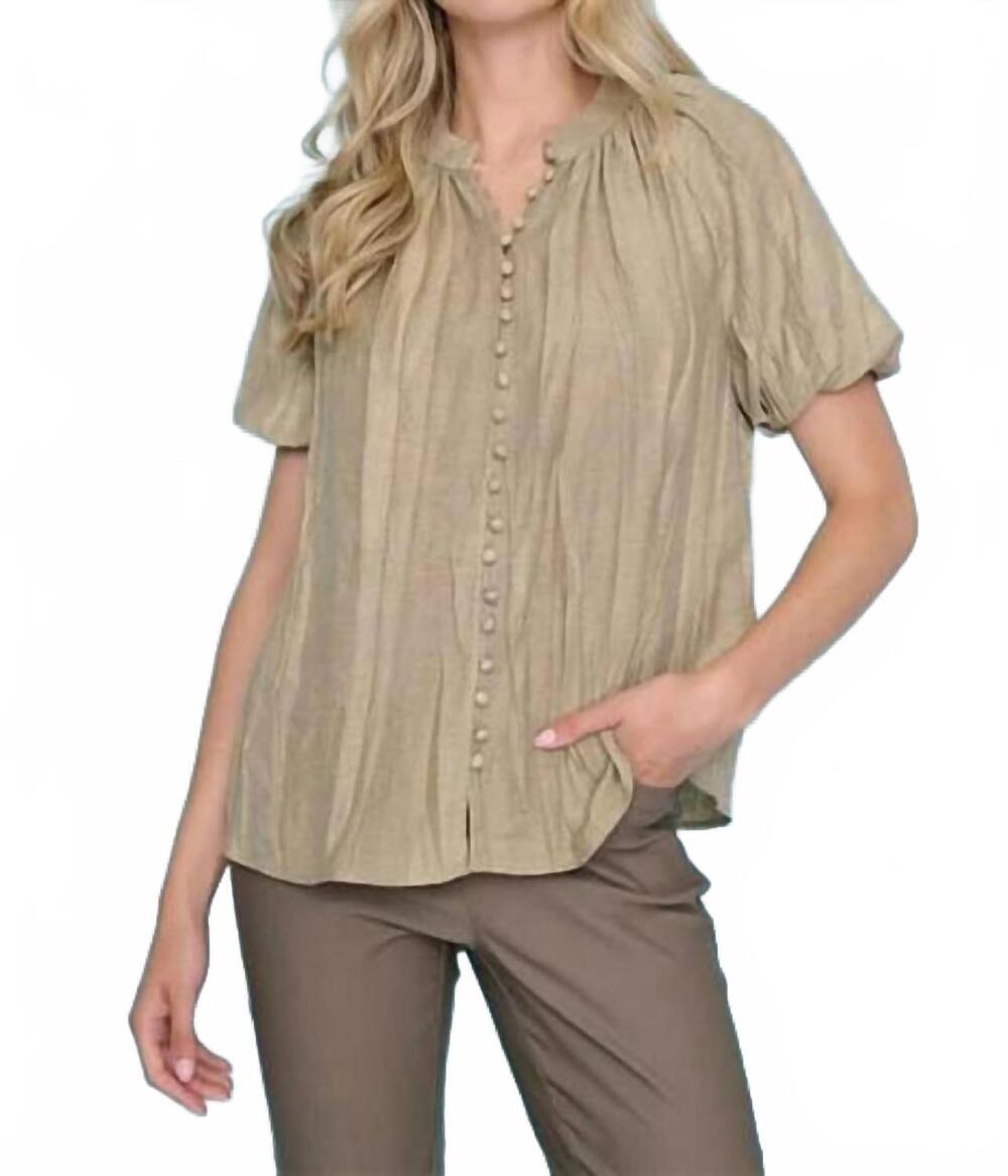NEW PICADILLY crinkled puff sleeve top in green